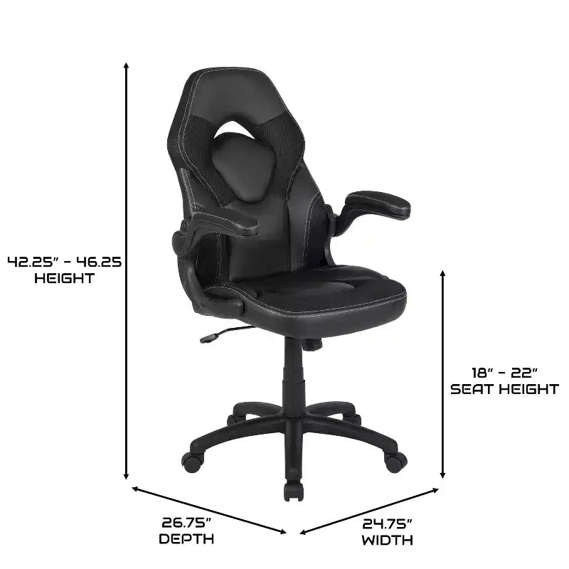 Chaise de jeu à dossier haut BlackArc en similicuir, siège pivotant réglable en hauteur et accoudoirs rembourrés relevables