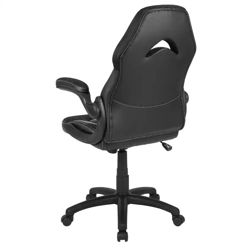 Chaise de jeu à dossier haut BlackArc en similicuir, siège pivotant réglable en hauteur et accoudoirs rembourrés relevables