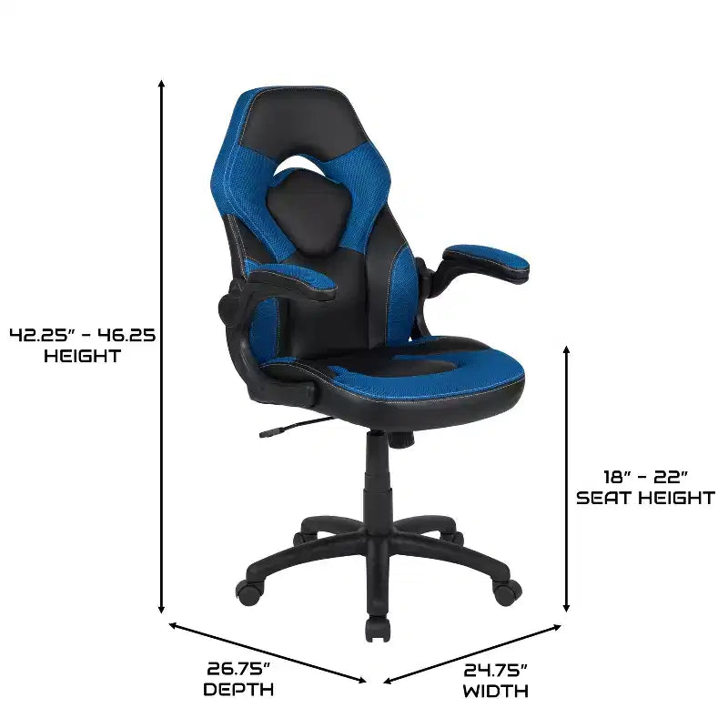 Chaise de jeu à dossier haut BlackArc en similicuir, siège pivotant réglable en hauteur et accoudoirs rembourrés relevables