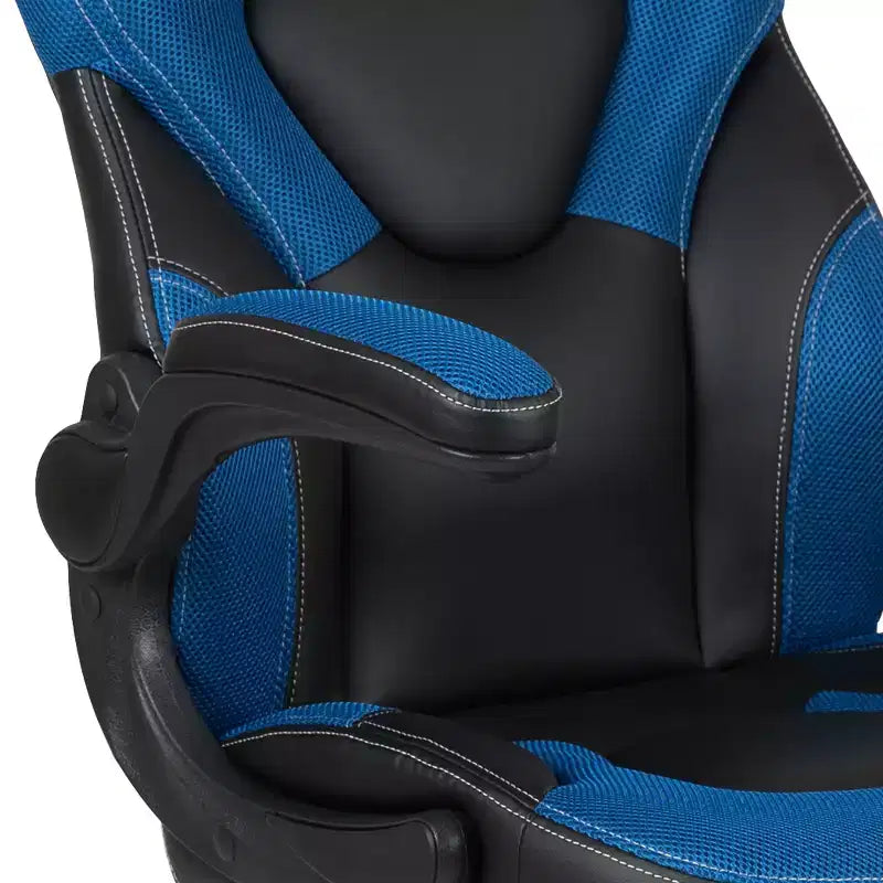 Chaise de jeu à dossier haut BlackArc en similicuir, siège pivotant réglable en hauteur et accoudoirs rembourrés relevables