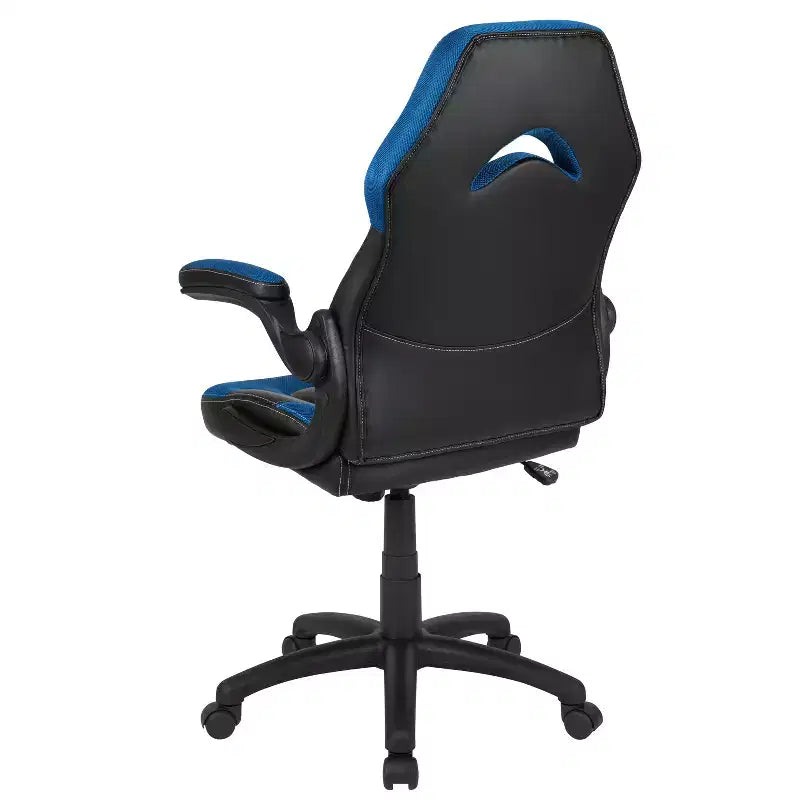 Chaise de jeu à dossier haut BlackArc en similicuir, siège pivotant réglable en hauteur et accoudoirs rembourrés relevables