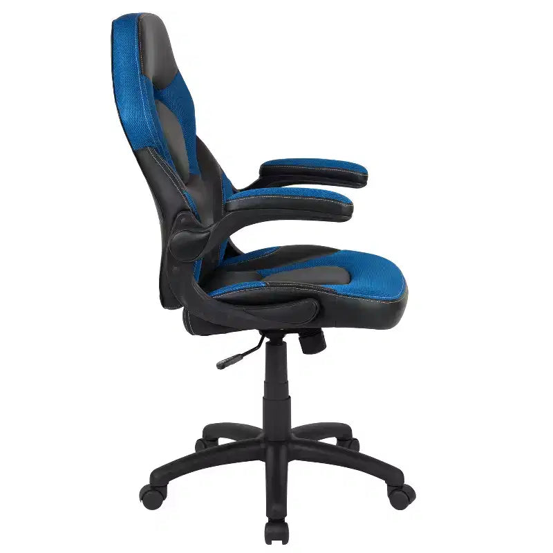 Chaise de jeu à dossier haut BlackArc en similicuir, siège pivotant réglable en hauteur et accoudoirs rembourrés relevables