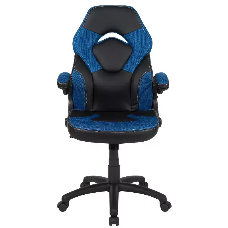Chaise de jeu à dossier haut BlackArc en similicuir, siège pivotant réglable en hauteur et accoudoirs rembourrés relevables