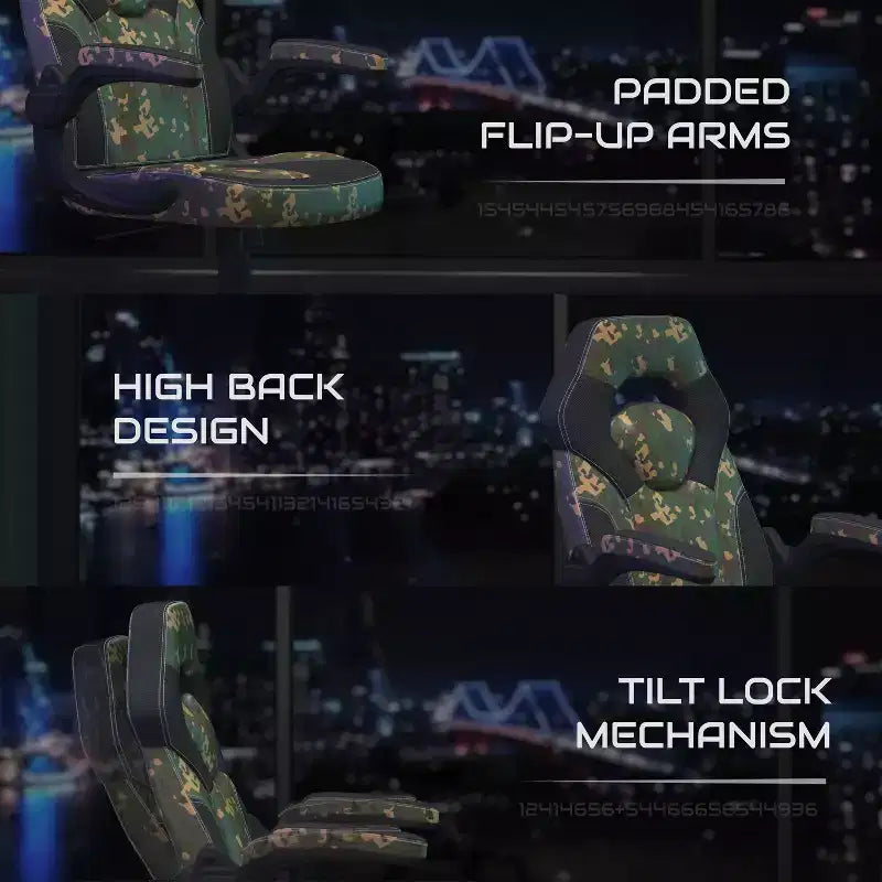 Chaise de jeu à dossier haut BlackArc en similicuir, siège pivotant réglable en hauteur et accoudoirs rembourrés relevables