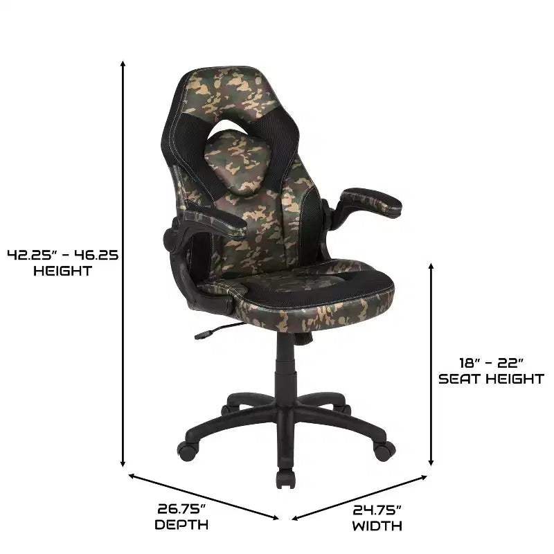 Chaise de jeu à dossier haut BlackArc en similicuir, siège pivotant réglable en hauteur et accoudoirs rembourrés relevables