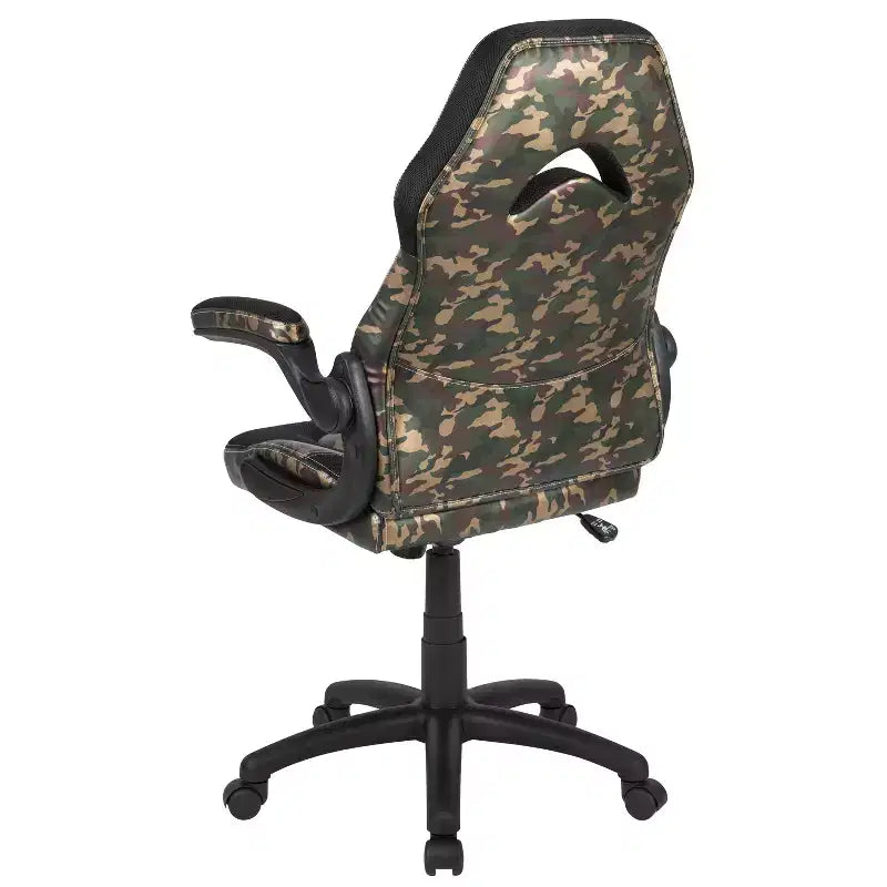 Chaise de jeu à dossier haut BlackArc en similicuir, siège pivotant réglable en hauteur et accoudoirs rembourrés relevables