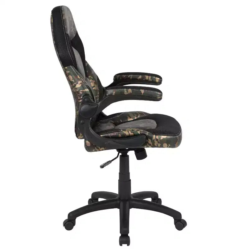Chaise de jeu à dossier haut BlackArc en similicuir, siège pivotant réglable en hauteur et accoudoirs rembourrés relevables