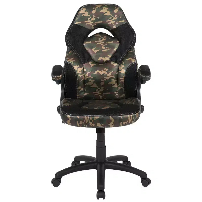 Chaise de jeu à dossier haut BlackArc en similicuir, siège pivotant réglable en hauteur et accoudoirs rembourrés relevables