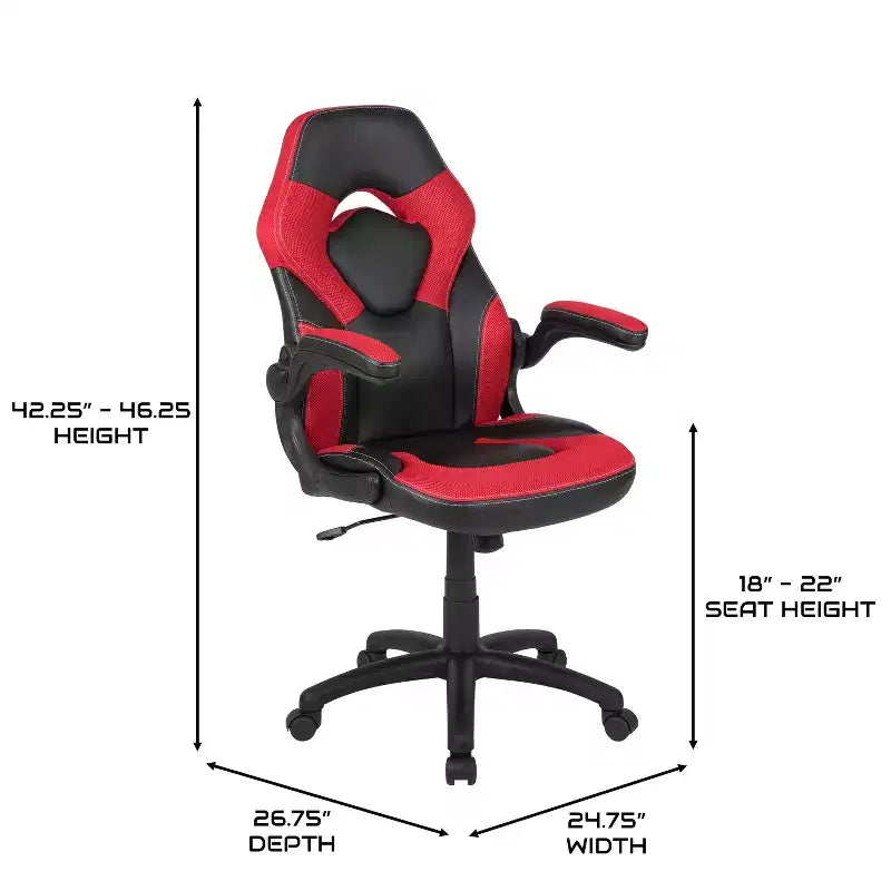 Chaise de jeu à dossier haut BlackArc en similicuir, siège pivotant réglable en hauteur et accoudoirs rembourrés relevables