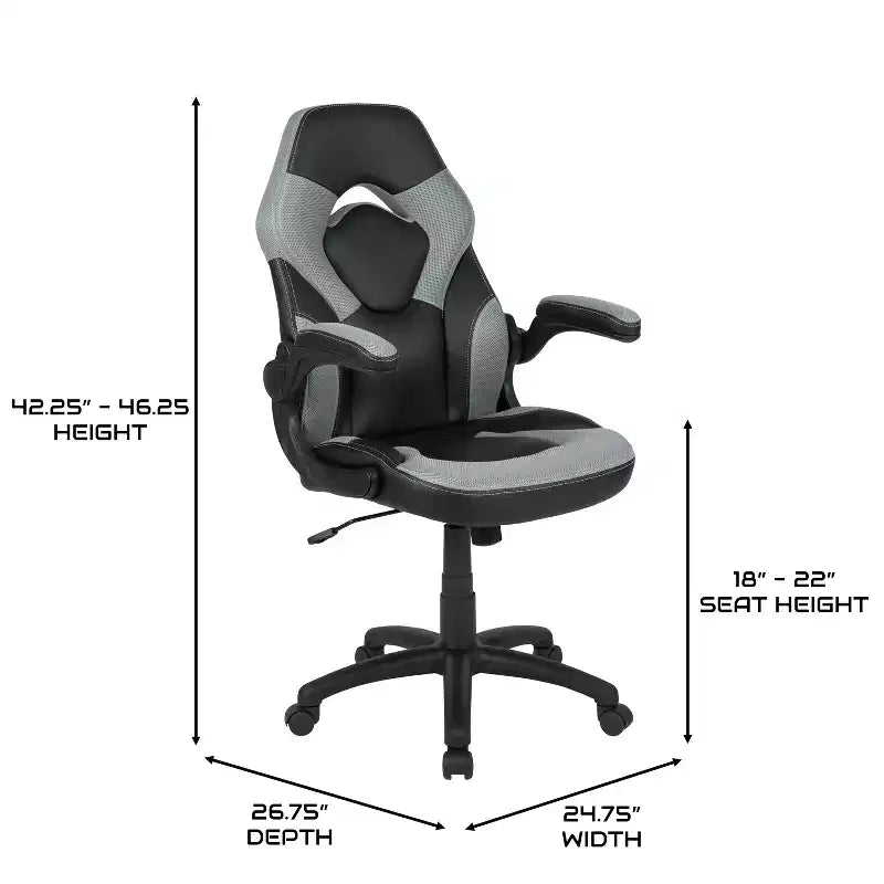 Chaise de jeu à dossier haut BlackArc en similicuir, siège pivotant réglable en hauteur et accoudoirs rembourrés relevables