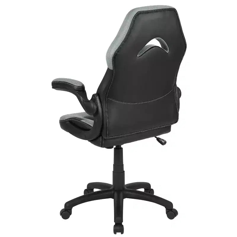 Chaise de jeu à dossier haut BlackArc en similicuir, siège pivotant réglable en hauteur et accoudoirs rembourrés relevables