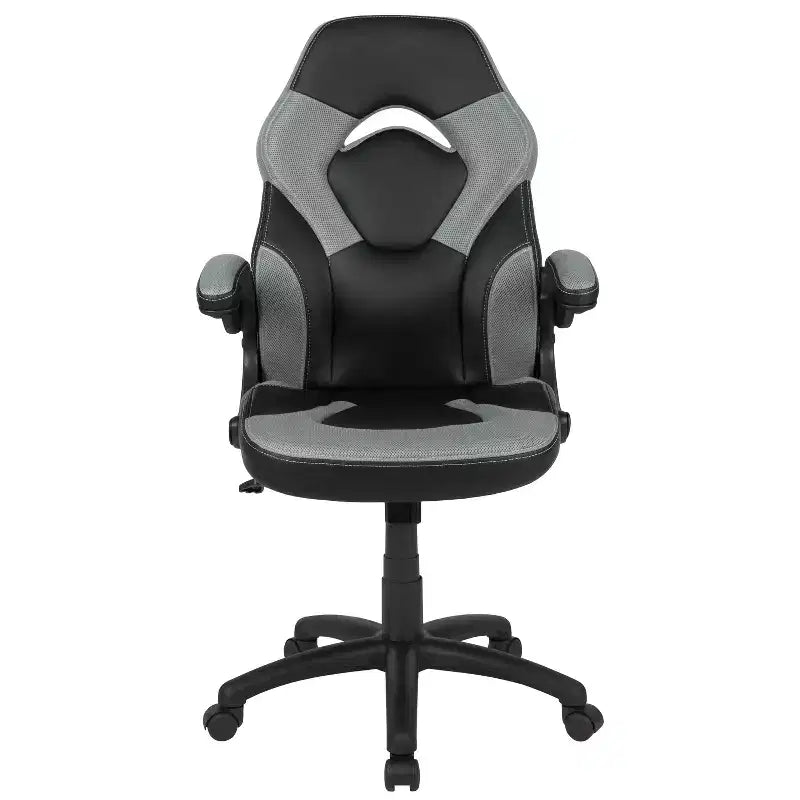 Chaise de jeu à dossier haut BlackArc en similicuir, siège pivotant réglable en hauteur et accoudoirs rembourrés relevables