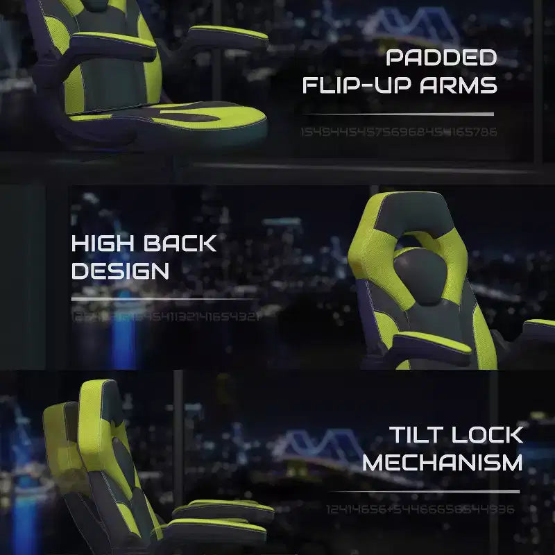 Chaise de jeu à dossier haut BlackArc en similicuir, siège pivotant réglable en hauteur et accoudoirs rembourrés relevables