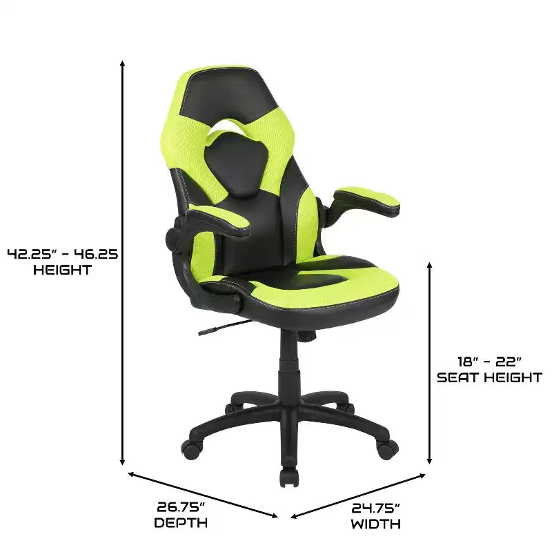 Chaise de jeu à dossier haut BlackArc en similicuir, siège pivotant réglable en hauteur et accoudoirs rembourrés relevables