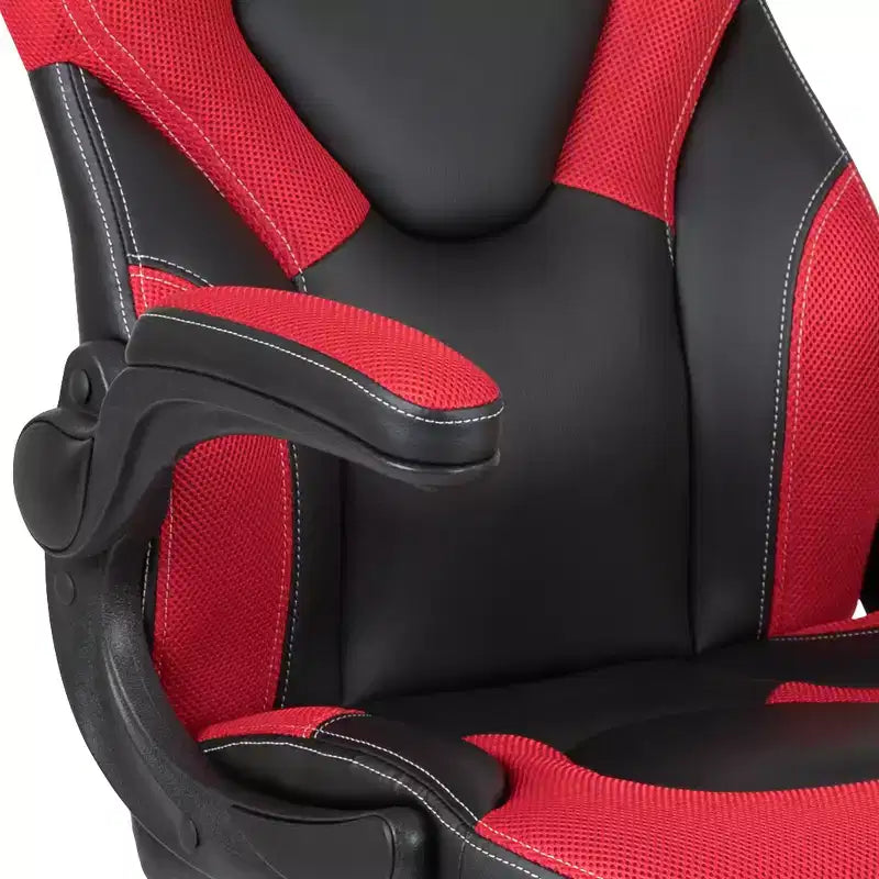 Chaise de jeu à dossier haut BlackArc en similicuir, siège pivotant réglable en hauteur et accoudoirs rembourrés relevables