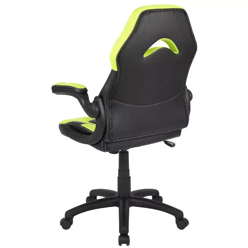 Chaise de jeu à dossier haut BlackArc en similicuir, siège pivotant réglable en hauteur et accoudoirs rembourrés relevables