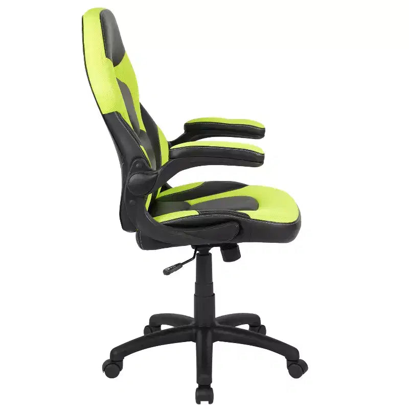 Chaise de jeu à dossier haut BlackArc en similicuir, siège pivotant réglable en hauteur et accoudoirs rembourrés relevables