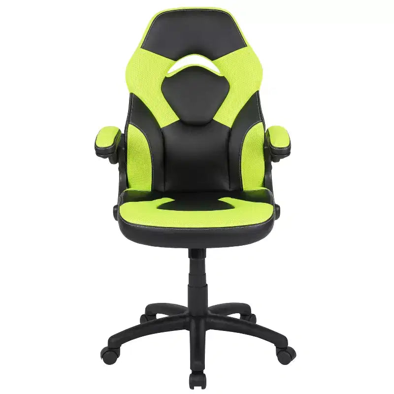 Chaise de jeu à dossier haut BlackArc en similicuir, siège pivotant réglable en hauteur et accoudoirs rembourrés relevables