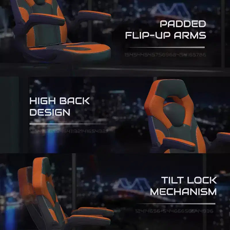 Chaise de jeu à dossier haut BlackArc en similicuir, siège pivotant réglable en hauteur et accoudoirs rembourrés relevables