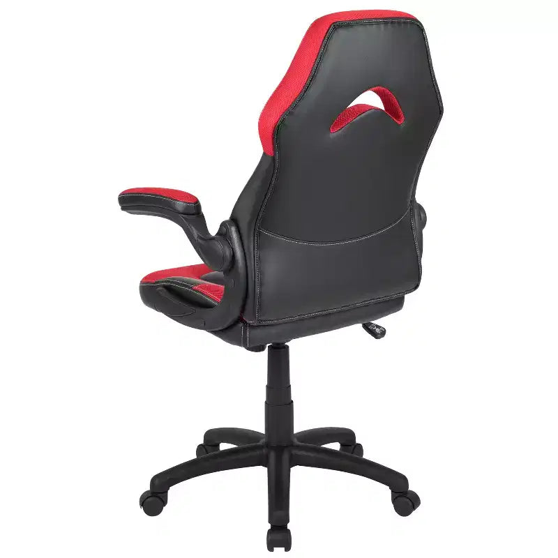 Chaise de jeu à dossier haut BlackArc en similicuir, siège pivotant réglable en hauteur et accoudoirs rembourrés relevables