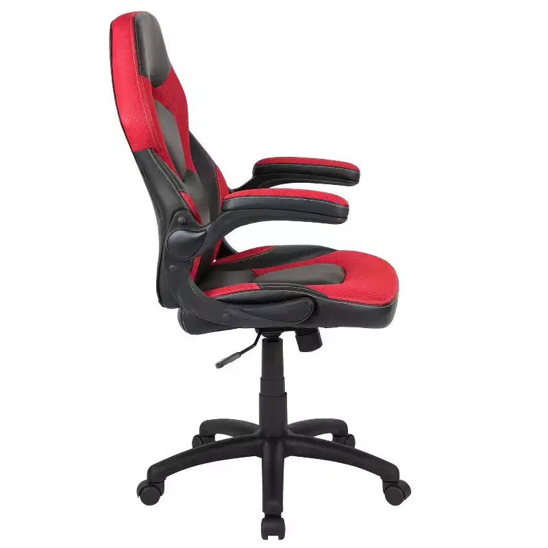 Chaise de jeu à dossier haut BlackArc en similicuir, siège pivotant réglable en hauteur et accoudoirs rembourrés relevables