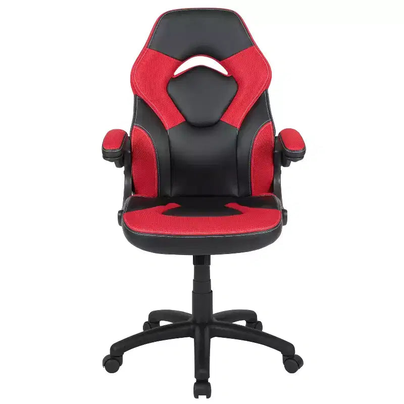 Chaise de jeu à dossier haut BlackArc en similicuir, siège pivotant réglable en hauteur et accoudoirs rembourrés relevables