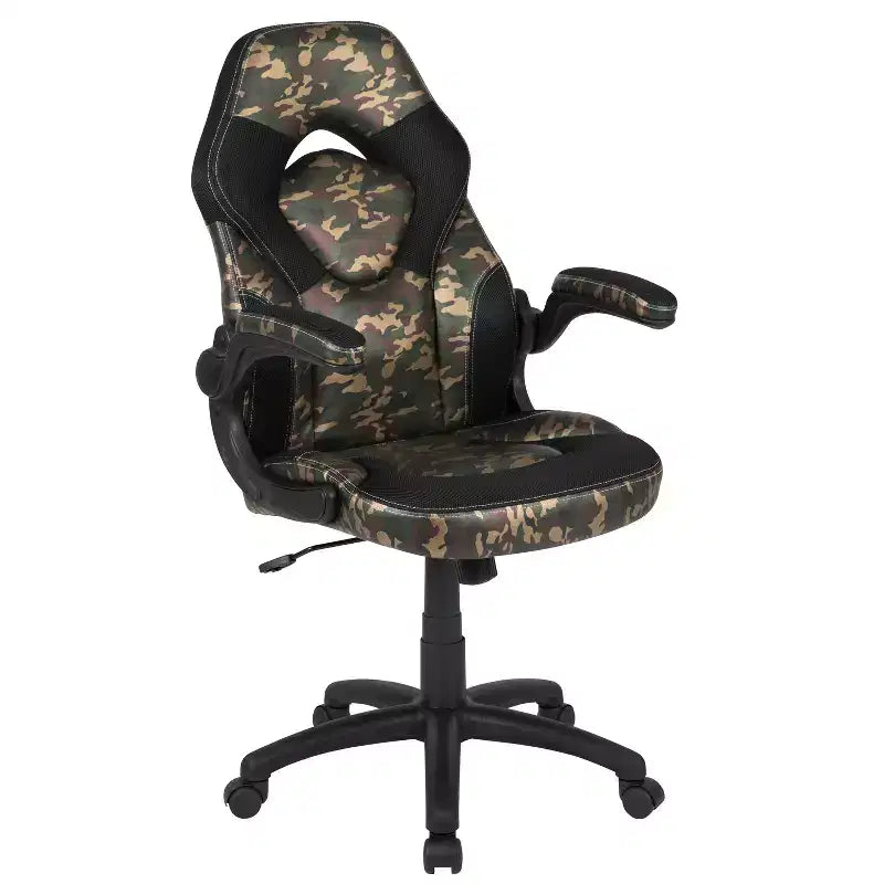 Chaise de jeu à dossier haut BlackArc en similicuir, siège pivotant réglable en hauteur et accoudoirs rembourrés relevables