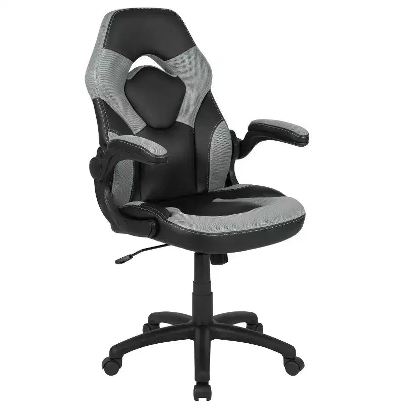 Chaise de jeu à dossier haut BlackArc en similicuir, siège pivotant réglable en hauteur et accoudoirs rembourrés relevables