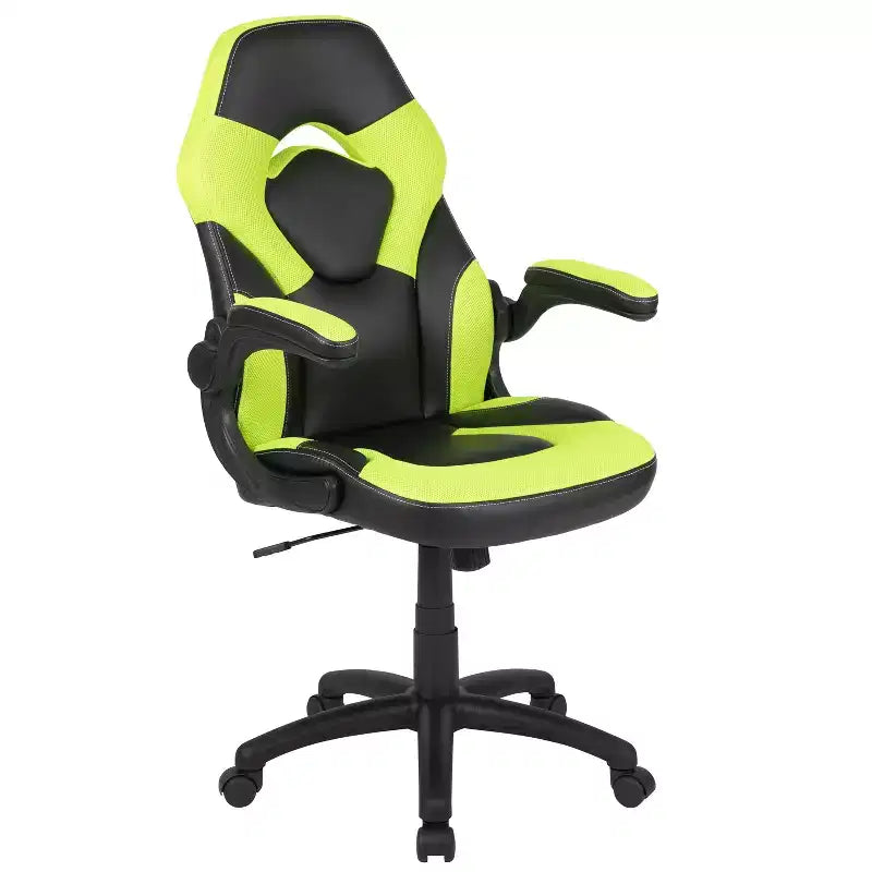Chaise de jeu à dossier haut BlackArc en similicuir, siège pivotant réglable en hauteur et accoudoirs rembourrés relevables