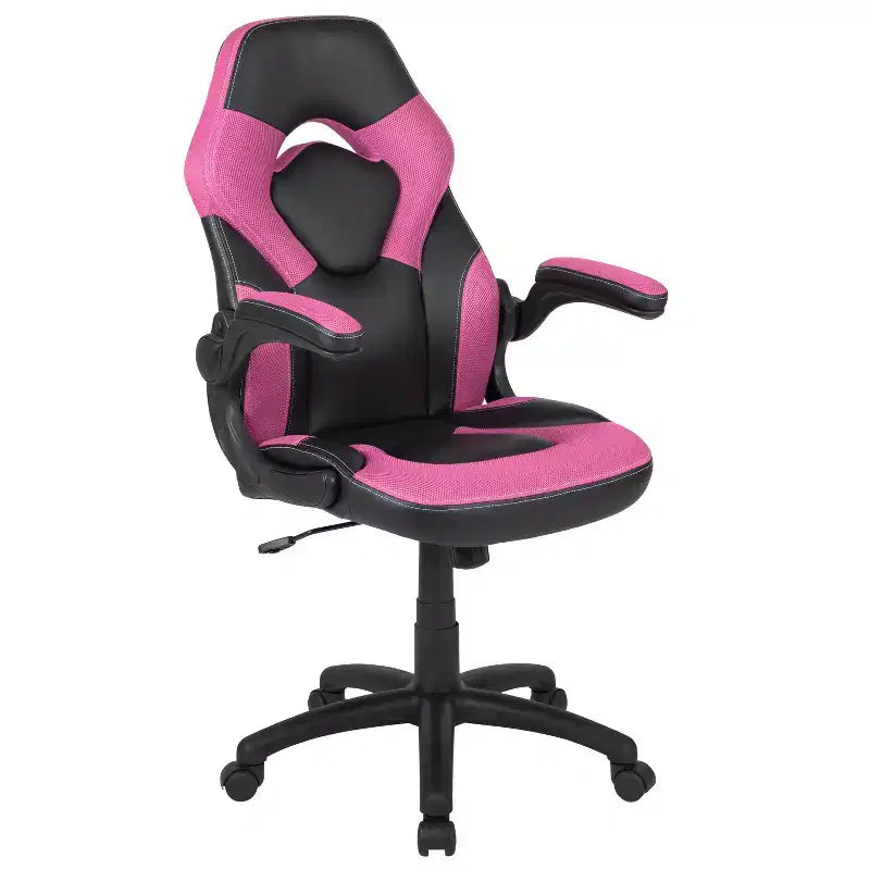 Chaise de jeu à dossier haut BlackArc en similicuir, siège pivotant réglable en hauteur et accoudoirs rembourrés relevables