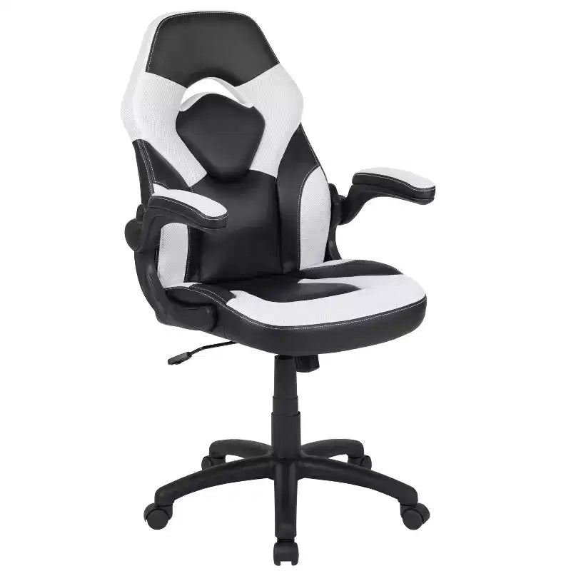 Chaise de jeu à dossier haut BlackArc en similicuir, siège pivotant réglable en hauteur et accoudoirs rembourrés relevables