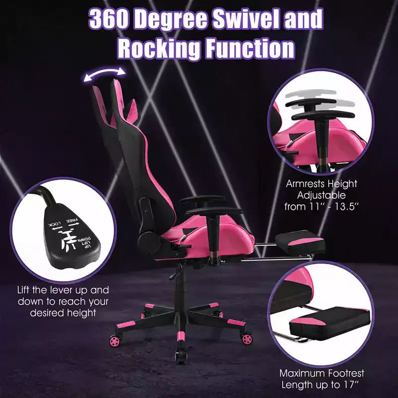 Costway Massage Gaming Chair Reclining Racing Office Computer Chair with Footrest White\Blue\Pink\Red