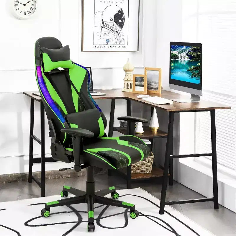 Chaise de jeu Costway pivotante réglable avec lumières LED dynamiques