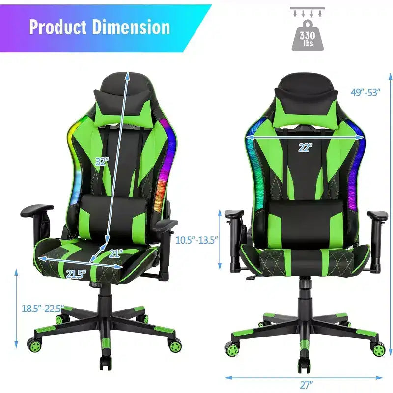 Chaise de jeu Costway pivotante réglable avec lumières LED dynamiques