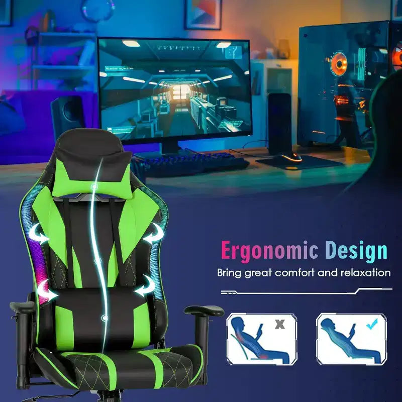 Chaise de jeu Costway pivotante réglable avec lumières LED dynamiques