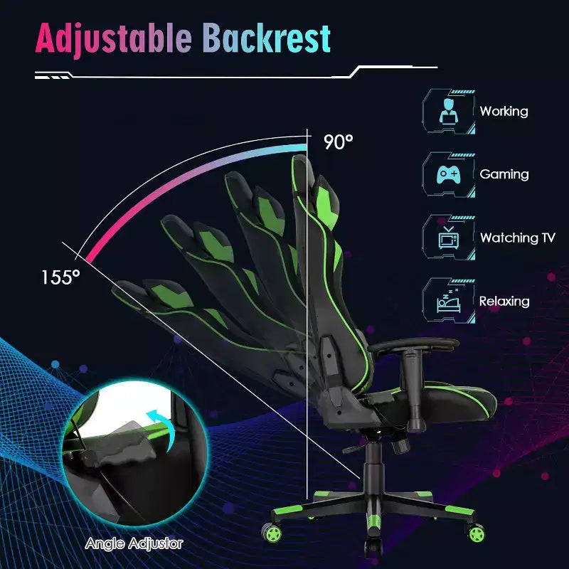 Chaise de jeu Costway pivotante réglable avec lumières LED dynamiques