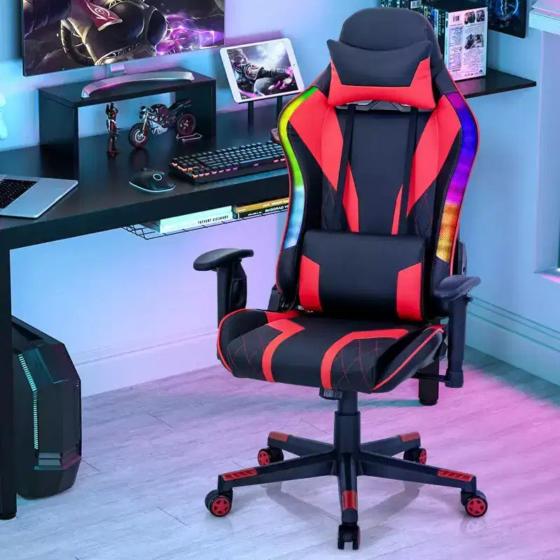 Chaise de jeu Costway pivotante réglable avec lumières LED dynamiques