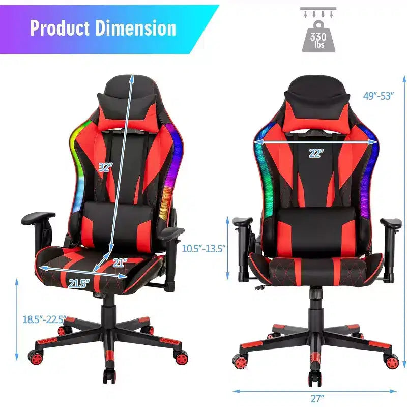 Chaise de jeu Costway pivotante réglable avec lumières LED dynamiques