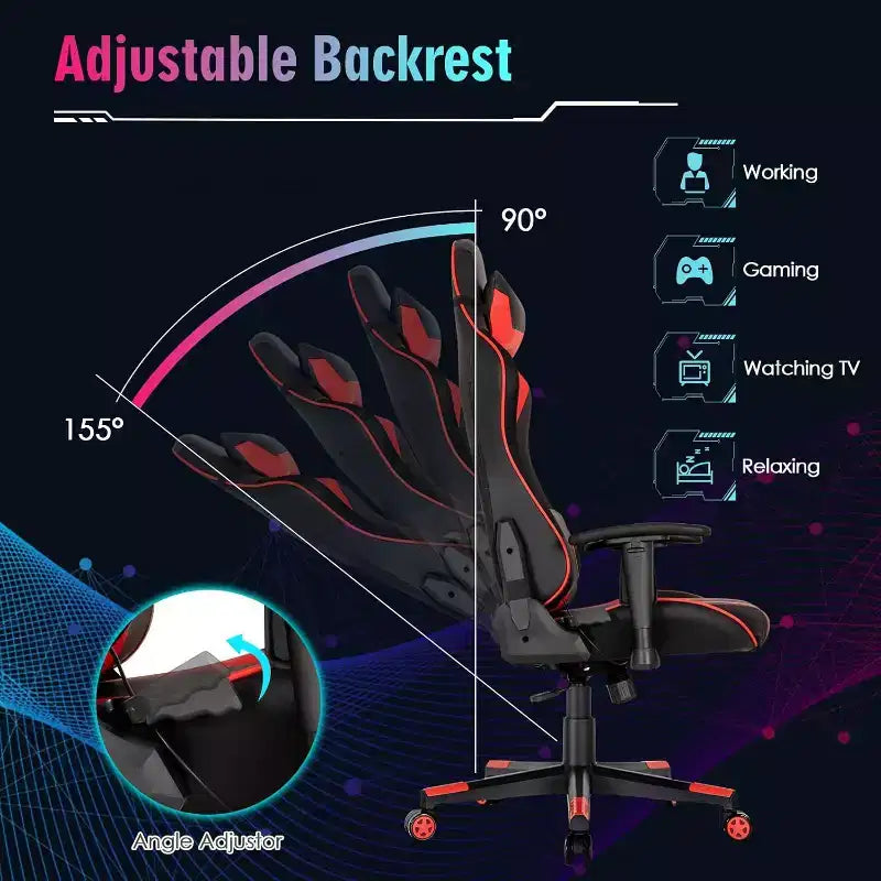Chaise de jeu Costway pivotante réglable avec lumières LED dynamiques