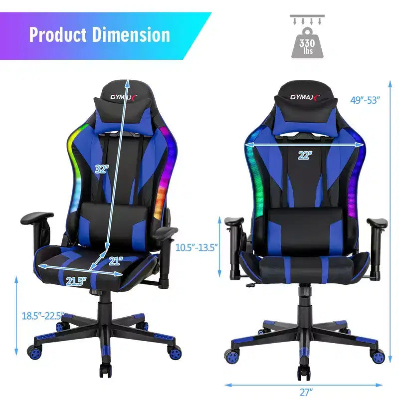 Chaise de jeu Costway pivotante réglable avec lumières LED dynamiques