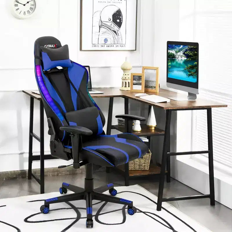 Chaise de jeu Costway pivotante réglable avec lumières LED dynamiques