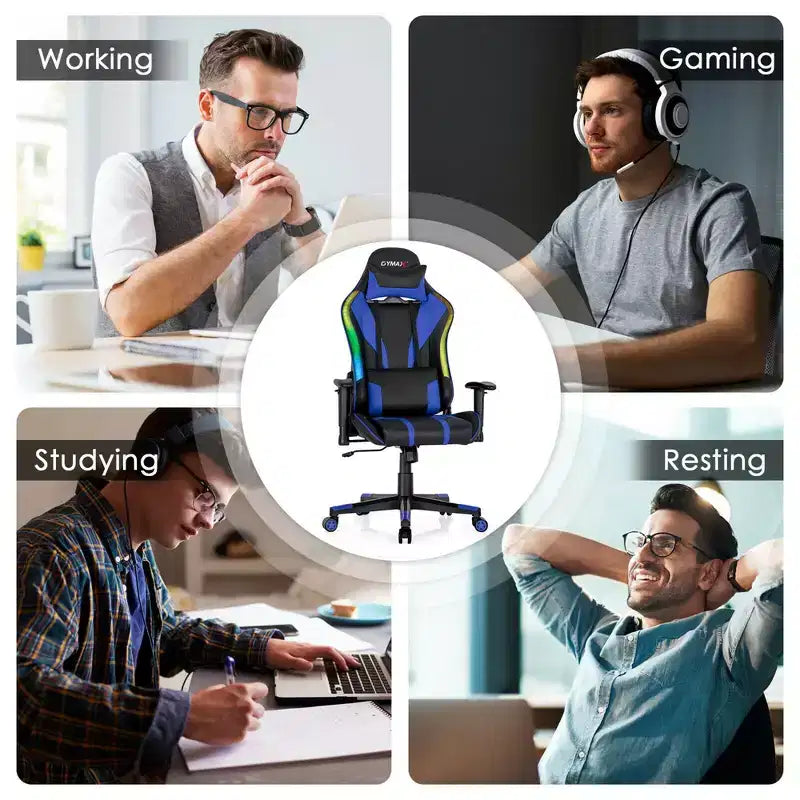 Chaise de jeu Costway pivotante réglable avec lumières LED dynamiques