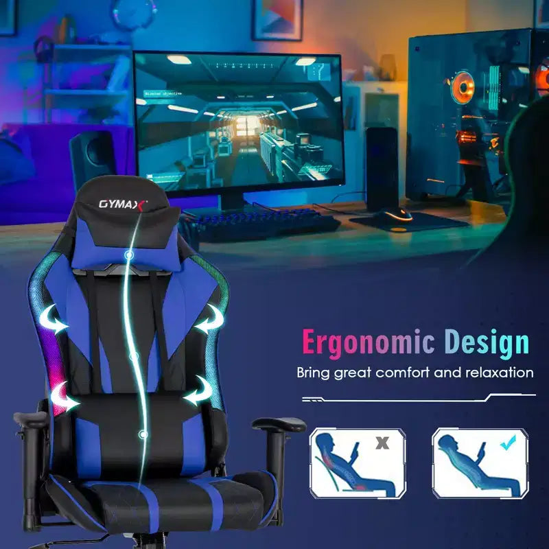 Chaise de jeu Costway pivotante réglable avec lumières LED dynamiques