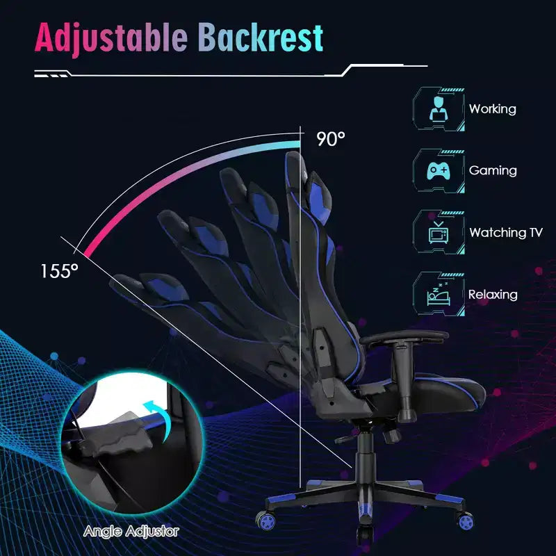 Chaise de jeu Costway pivotante réglable avec lumières LED dynamiques