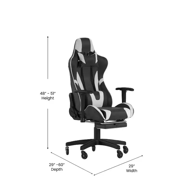 Chaise de jeu Flash Furniture X30 Chaise d'ordinateur de course avec dossier inclinable, repose-pieds coulissant et roulettes transparentes