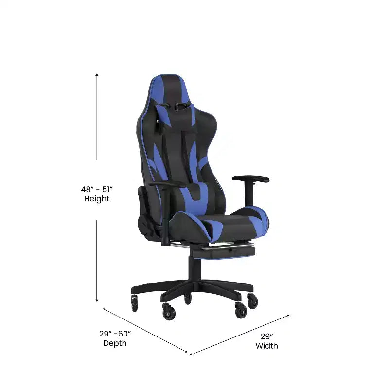 Chaise de jeu Flash Furniture X30 Chaise d'ordinateur de course avec dossier inclinable, repose-pieds coulissant et roulettes transparentes