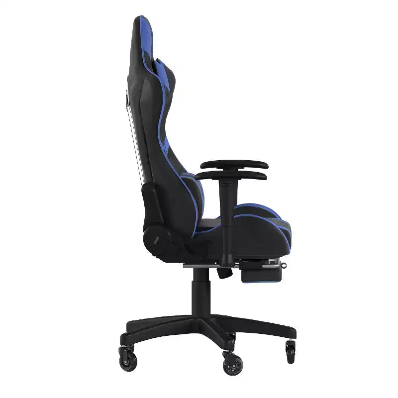 Chaise de jeu Flash Furniture X30 Chaise d'ordinateur de course avec dossier inclinable, repose-pieds coulissant et roulettes transparentes