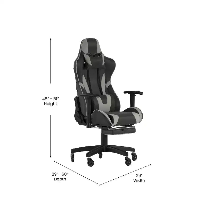 Chaise de jeu Flash Furniture X30 Chaise d'ordinateur de course avec dossier inclinable, repose-pieds coulissant et roulettes transparentes