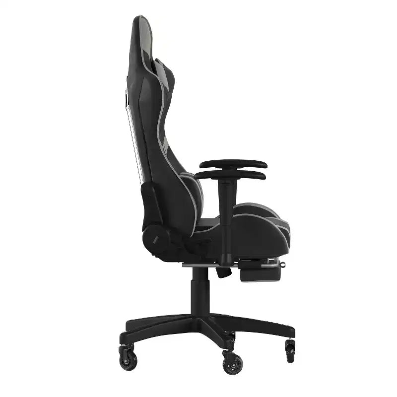 Chaise de jeu Flash Furniture X30 Chaise d'ordinateur de course avec dossier inclinable, repose-pieds coulissant et roulettes transparentes