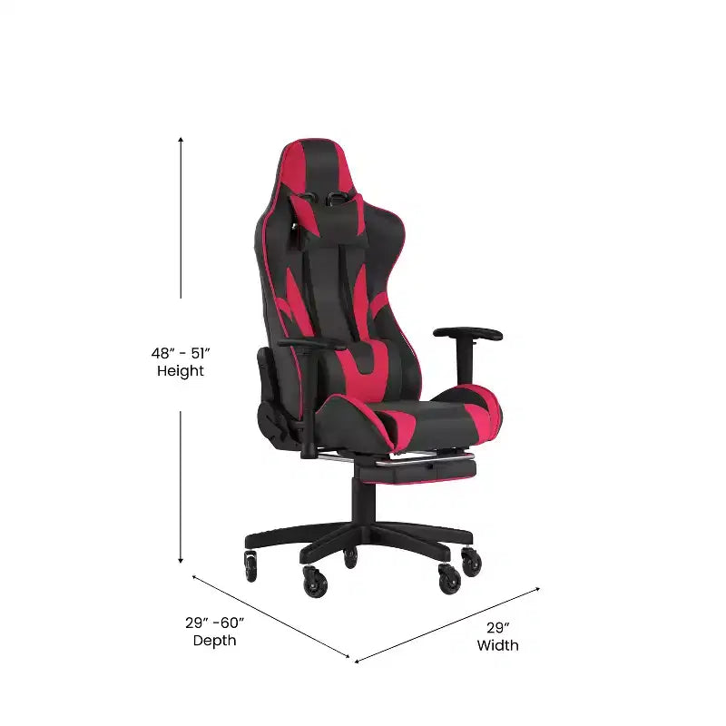 Chaise de jeu Flash Furniture X30 Chaise d'ordinateur de course avec dossier inclinable, repose-pieds coulissant et roulettes transparentes